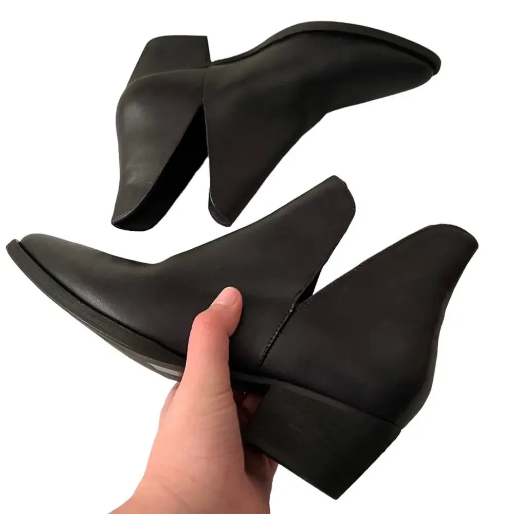 Free People Charm Double V Ankle Black Leather Boots Size 38 EU - Picture 11 of 12